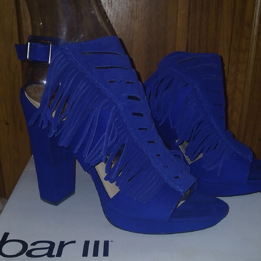 Bar III Women's Royal Blue Fringe Heels